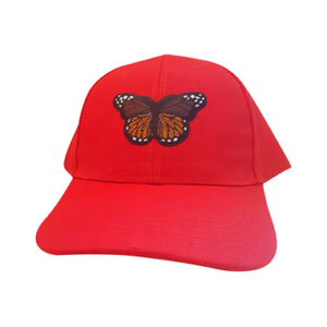 Red Baseball Hat with Butterfly Patch